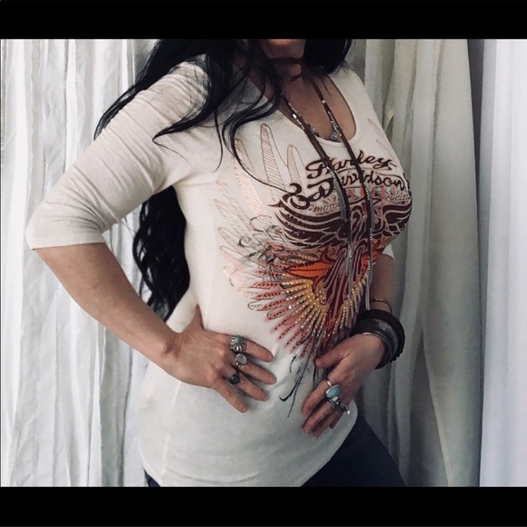 Harley Davidson Embellished T-shirt Top - Picture 8 of 8
